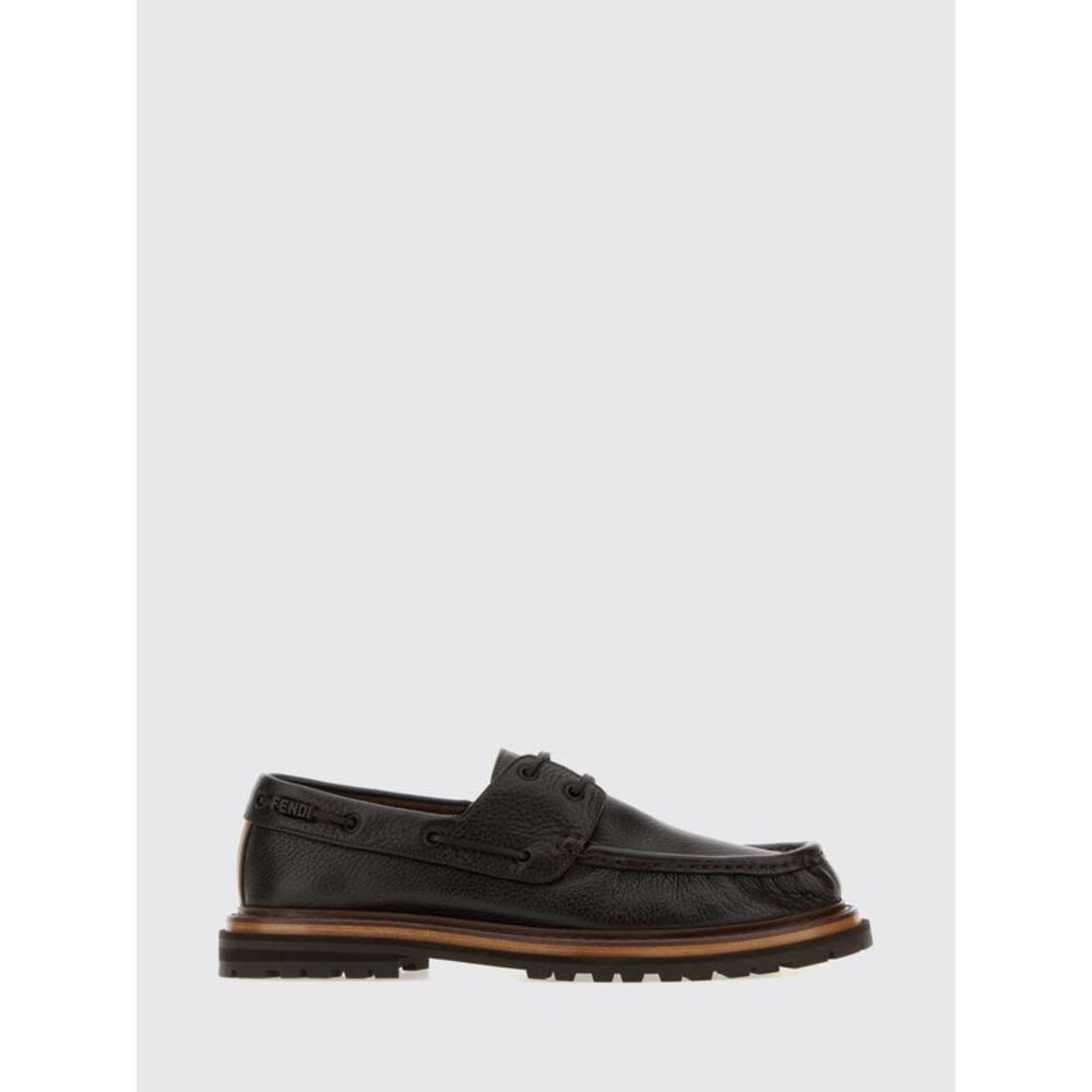 Fendi Men Fendi Pequin Hammered Calfskin Boat Shoes With Logo